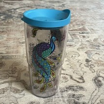 TERVIS Tumbler 24 Oz Peacock Design Blue Lid Hot &amp; Cold Drinks Insulated... - $12.86