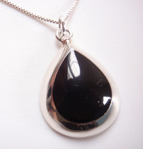 Simulated Black Onyx Pear-Shaped Teardrop 925 Sterling Silver Pendant - £11.60 GBP