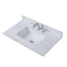 37Inch Bathroom Vanity Top Stone White Gold New Style Tops With Rectangle - Whit - £282.85 GBP
