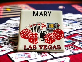 Las Vegas Ceramic Magnet Personalized “Mary” Card Dice Casino Vintage Japan - £10.44 GBP