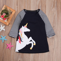 NEW Girls Unicorn Navy Blue Long Sleeve Tunic Dress 3T 4T 5T 6 7 8 - £6.90 GBP