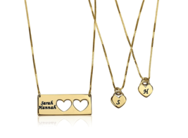 DAUGHTER NAME AND HEART NECKLACE SET: STERLING SILVER, 24K GOLD, ROSE GOLD - $179.99