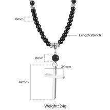 Stainless Steel Cross Pendant Necklace for Men Crucifix Long Wooden Beads Neckla - £13.41 GBP