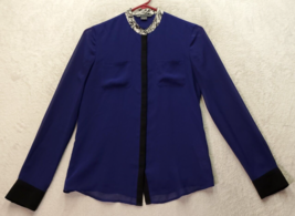 Armani Exchange Shirt Women XS Blue Sheer Long Sleeve Chest Pockets Button Front - £19.91 GBP