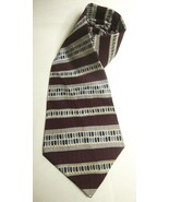 Vintage PERRY ELLIS Silk Necktie Wide Retro Striped Mens Tie Maroon Tan - $451.22 MXN