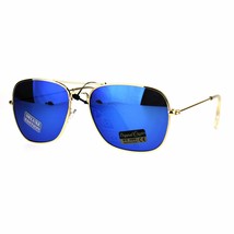 Air Force Square Pilot Sunglasses Thin Light Weight Gold Metal Mirror Lens - £14.35 GBP