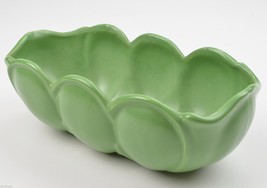 Green Pottery Planter Scalloped Rim &amp; Flower Petal Design Vintage Flower... - £11.40 GBP