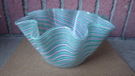 Huge Vintage Murano Latticino Zanfirico Filigrano Glass Handkerchief Bowl Vase - £361.45 GBP