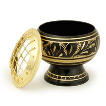 Black Brass Incense Burner – Fern Engraving with Net Top (2") - $12.86