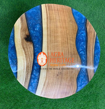 Round Wood Blue Resin River Epoxy Coffee &amp; End Tables Home Decor Furniture - £192.35 GBP+