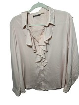 Karl Lagerfeld Womens Medium Pink Long Sleeves Button Front Ruffle Blouse Top - $20.00