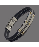 Fibo Stainless Steel Black Rubber men Bracelet 8” - £19.92 GBP