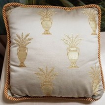 Decor Pillow Reversible Tropical Potted Palm Ferns Trees Gold Embroidered FS - £16.02 GBP