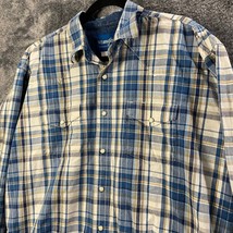 Wrangler Pearlsnap Shirt Mens Extra Large Blue Plaid Western Rodeo Casual Work - $13.89