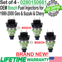 BRAND NEW Genuine Bosch 4 Pieces Fuel Injectors for 1989-1997 Geo Metro 1.3L I4 - £139.17 GBP