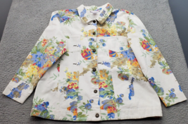 Susan Graver Jacket Womens XL Multi Floral Denim Long Sleeve Collar Button Front - £21.39 GBP