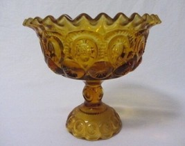 Vintage Moon &amp; Star L E Smith Amber Glass Pedestal Bowl Compote 7&quot; High - £11.97 GBP