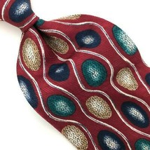 FERRELL Reed USA Tie Vertical Waves Oval Red Turquoise Navy Silk Necktie I19-76 - £12.61 GBP