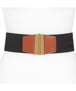 RALPH LAUREN Black Stretch Faux Leather Accent Slide Lock Wide Belt M - $29.99