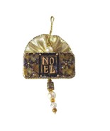 Vintage Noel Christmas Brooch Gold Tone Black Beaded Ornament Holiday Pin - €17,09 EUR