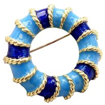 Rare! Vintage Tiffany &amp; Co 18k Yellow Gold Blue Enamel Cirlce Rope Brooc... - $3,000.00