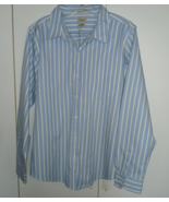 L.L. BEAN MEN'S WRINKLE RESISTANT LS BLUE/WHITE STRIPED DRESS SHIRT-100% COTTON - $17.99