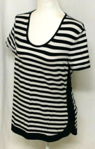 NAUTICA T-SHIRT SIZE MEDIUM  NAVY BLUE &amp; WHITE STRIPED SHORT SLEEVED REL... - $7.21