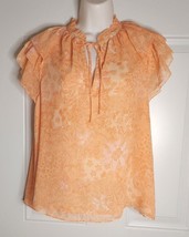 House of Harlow Triple Ruffle Cap Sleeve Orange Floral V-Neck Tie Front Blouse S - £12.13 GBP