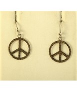 Vintage Sterling Silver 925 Handmade Hammered Peace Sign Hippie Hook Ear... - $31.68