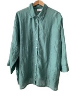 Alfred Dunner Women&#39;s green sheer button up blouse embroidered flowers s... - $15.00