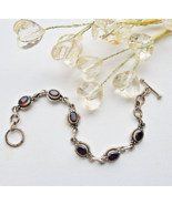VINTAGE 925 STERLING SILVER NATURAL OVAL 7 x 5 mm.  GARNET LINK BRACELET 7&quot; - €50,49 EUR