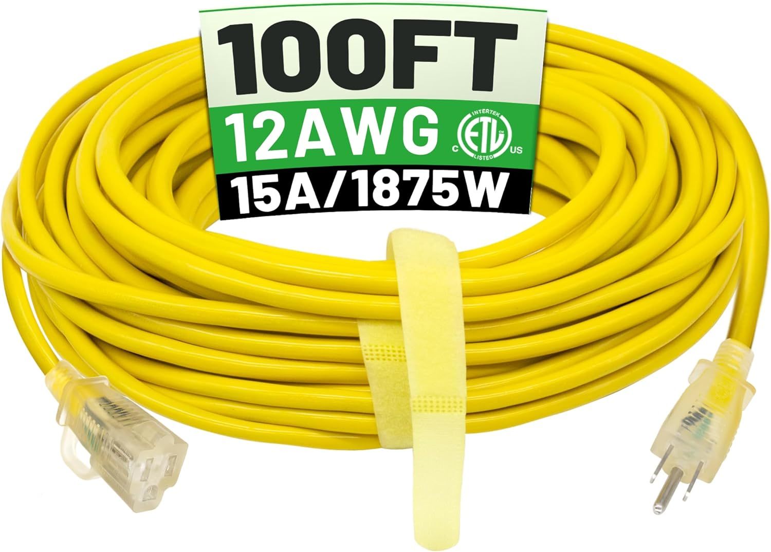 100 Ft 12/3 Outdoor Extension Cord Waterproof Heavy Duty With Lighted In... - $69.99