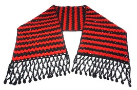 Red and black crochet scarf with sequins. BR-1 - $110.00