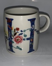 Anthropologie Starla Halfmann Floral Monogram Initial Letter H 14 oz Coffee Mug - £13.95 GBP