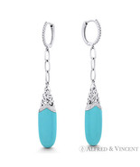 10.21ct Blue Turquoise &amp; Round Cut Diamond Dangling Drop Earrings 14k Wh... - $18,440.26 MXN