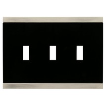 135762 Basic Stripe Black &amp; Satin Nickel Triple Switch Cover Wall Plate - £20.33 GBP