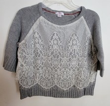 Womens XS Xhilaration Gray with Cream Lace Cropped Knit Sweater - $18.81
