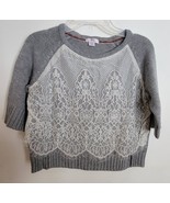 Womens XS Xhilaration Gray with Cream Lace Cropped Knit Sweater - $18.81