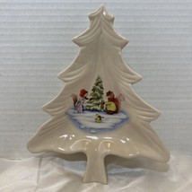 Vintage Tree Shaped Pottery Dish Christmas Frog And Squirrels Decorating... - $10.99