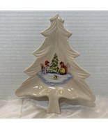 Vintage Tree Shaped Pottery Dish Christmas Frog And Squirrels Decorating... - £8.59 GBP