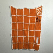 Crocheted Baby Blanket Orange White Black 30 Block Sampler Squares VTG Afghan - £27.37 GBP