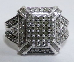925 Sterling Silver Square Halo Frame 82 Diamond Ring Sz 5.75 Ladies .82tcw - £199.88 GBP