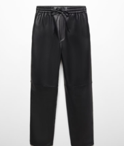 Mango Leather Effect Elastic Waist Black Trousers - XS - NEW - £24.96 GBP