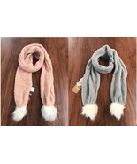 New Hollister Women Pom Pom Cozy Knit Faux Fur Gray Pink Scarf One Size - £18.34 GBP