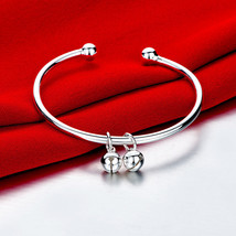 925 Sterling Silver Charm Round Bangle Women&#39;s Men Fashion Heart Bracelet DLH279 - £8.78 GBP