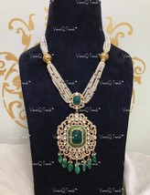 VeroniQ Trends-92.5 Silver Moissanite Emerald Polki Victorian Long Necklace - £704.03 GBP