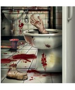CSI Bloody Horror CREEPY CRAPPER BATHROOM DOOR COVER Psycho Halloween De... - $149.96 MXN