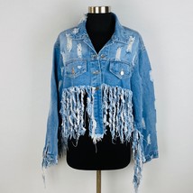 Salt Brand Bohemian Shredded Frayed Destroyed Women&#39;s Size L Large Jean Jacket - £35.25 GBP