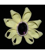 Yellow Statement Zipper Pin with Vintage Amythist Trimmed with Rhinestone  - £9.59 GBP