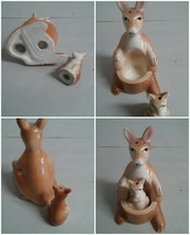 Vintage Kangaroo Salt &amp; Pepper Set Ceramic Cute Nesting Joey in Pouch - £13.58 GBP